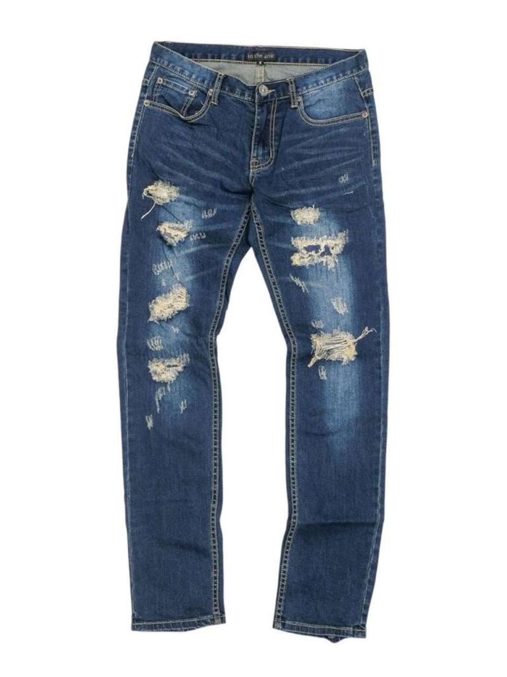 Men's Distressed Blue Denim Jeans - Casual Slim Fit